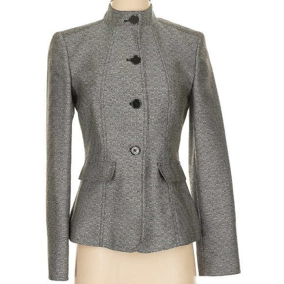 Calvin Klein Jackets & Blazers - Calvin Klein Silver-Gray Black Mandarin Collar Structured Dress Jacket Blazer 6